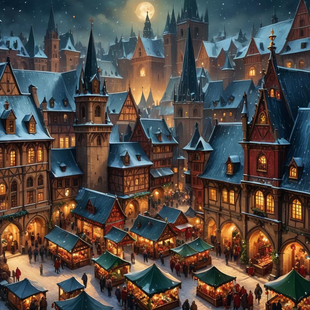 Medieval Christmas Market in Snowy Old Town