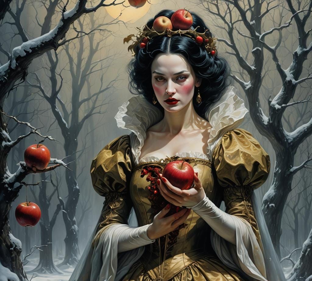 Plus Size Snow White in Surreal Dark Fantasy Style
