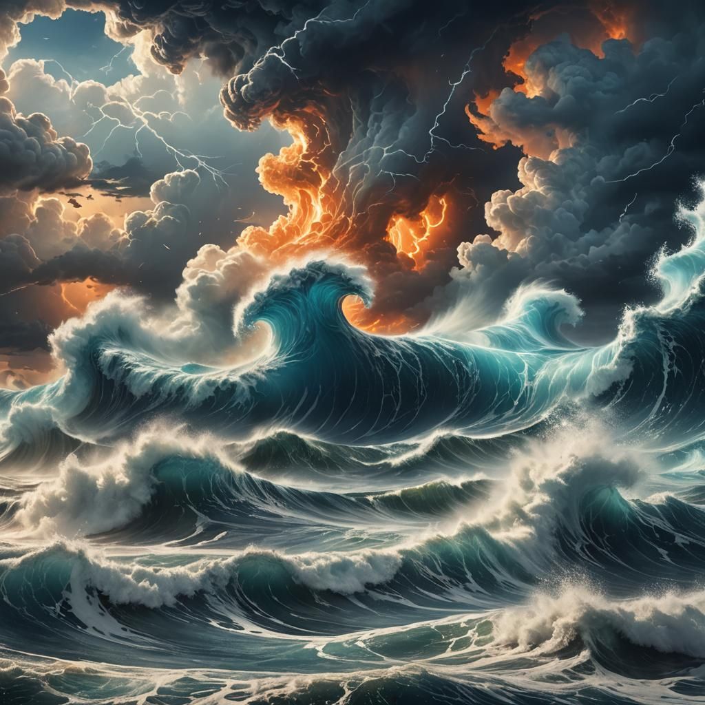 Epic Sea Storm with Vortexes, Fantasy Matte Painting