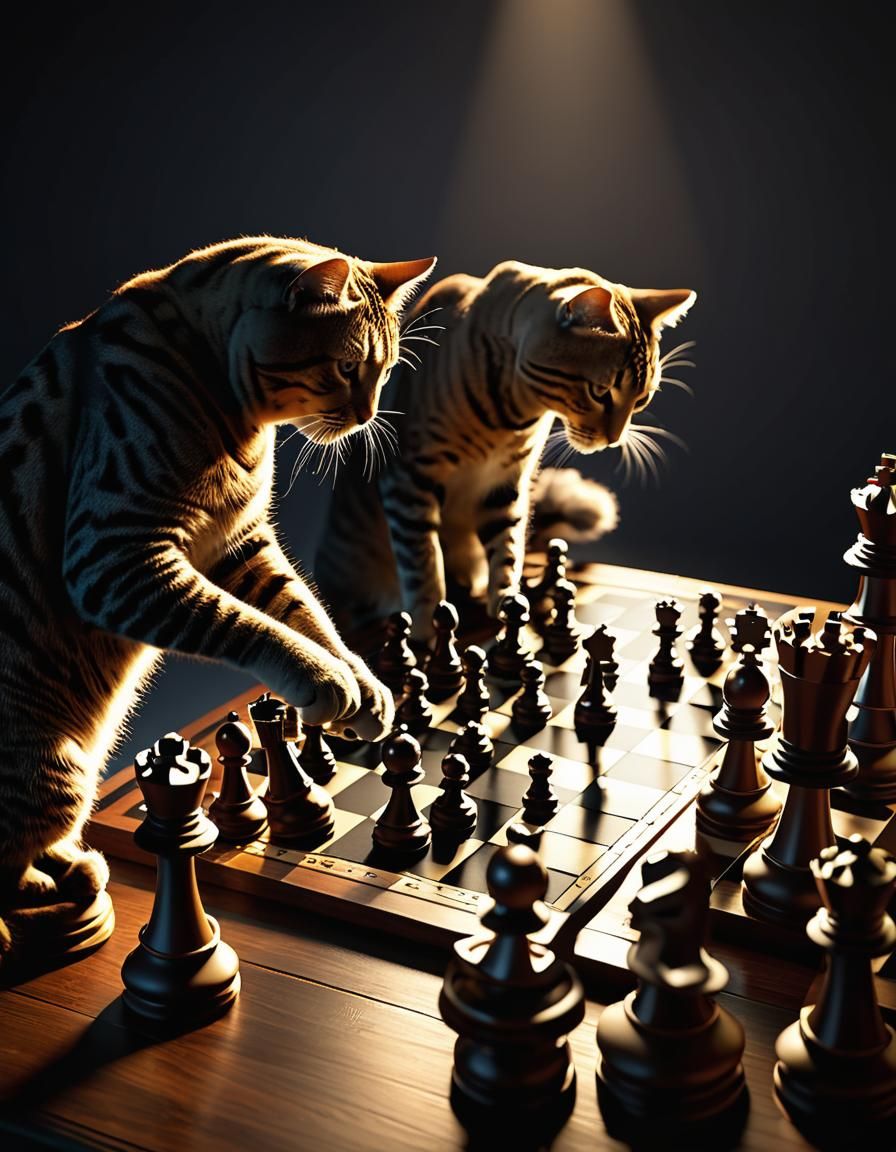 Cats Cause Chess Chaos with Volumetric Lighting