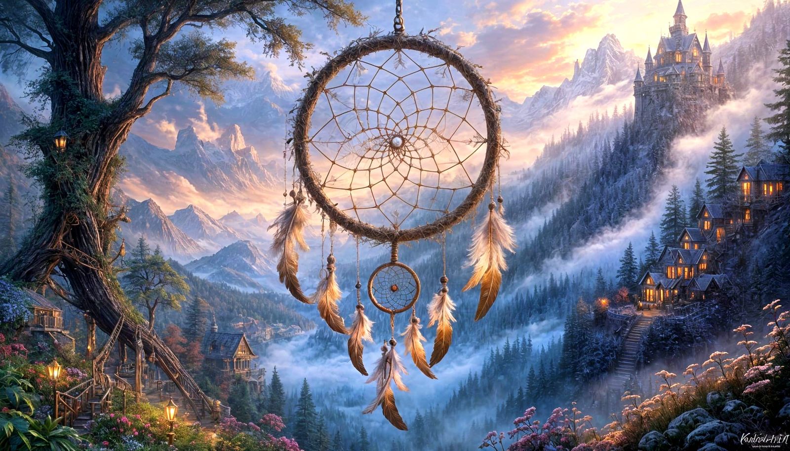 Ethereal Fantasy Dreamcatcher in Hyper-Detailed Mist