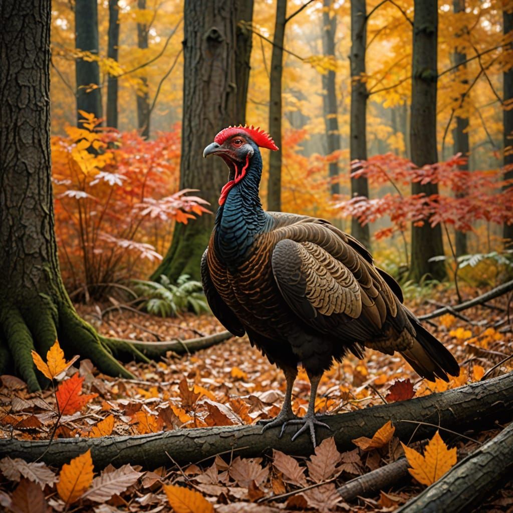 A Hyperrealistic Turkey in Autumnal Splendor