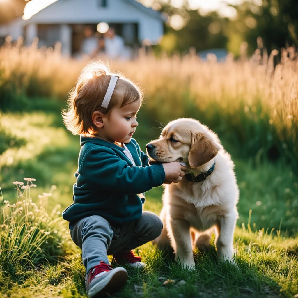 cute kid playing with dog🐕