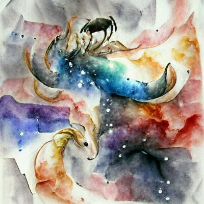 Watercolor Capricorn with Space Background