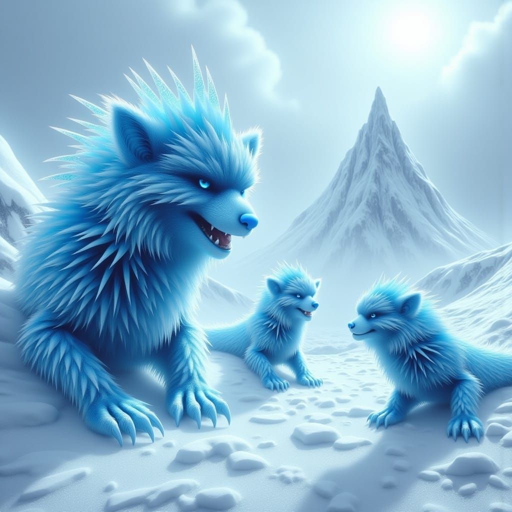 Crystalline Ice Monsters in Frozen Landscape