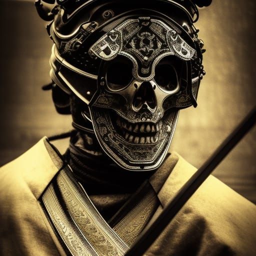 Skull Masked Samurai Warrior in Cyberpunk Style