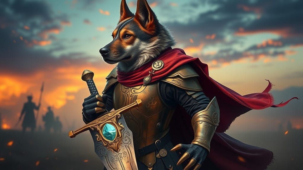 Majestic Canine Warrior in Medieval Armor