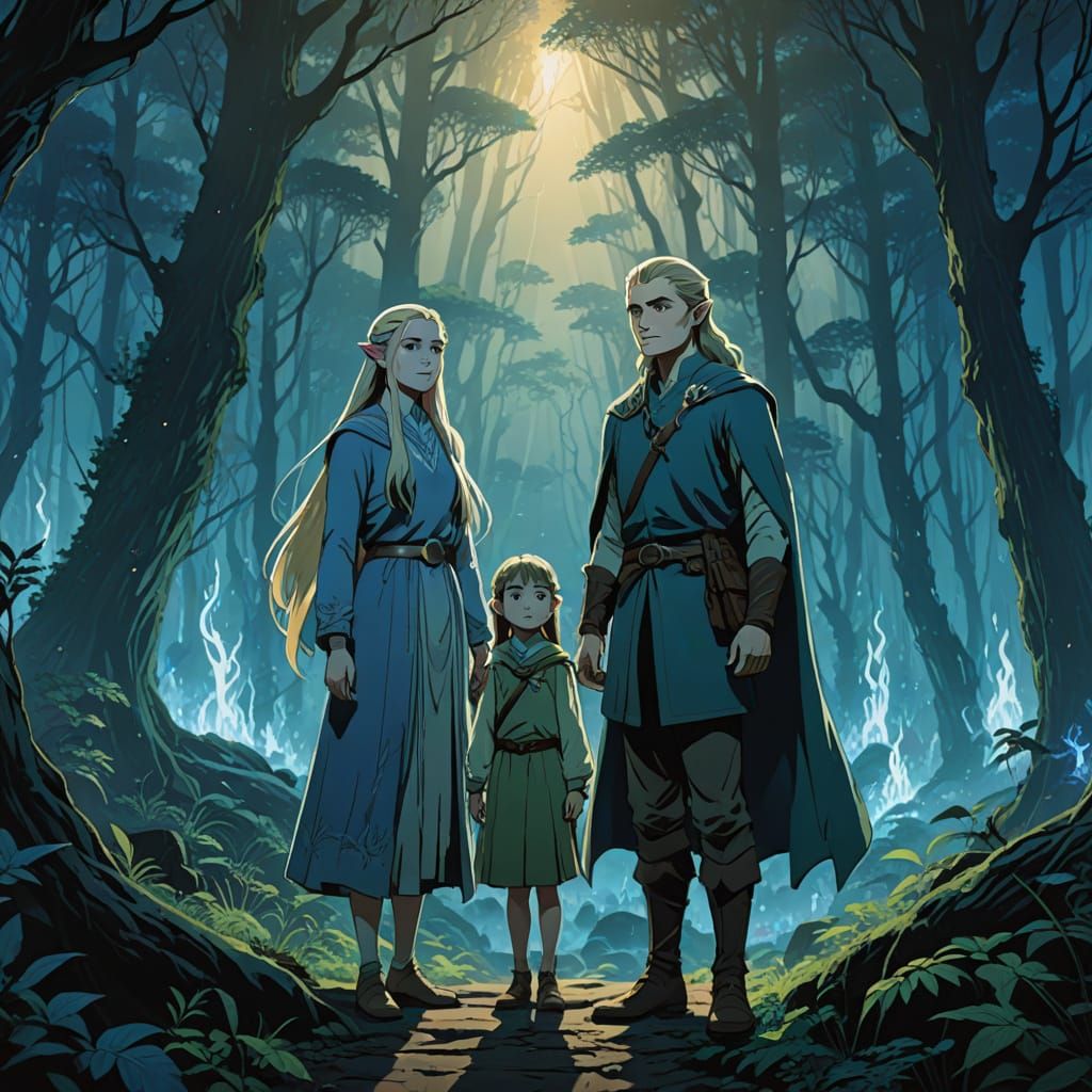 Galadriel and Legolas: Studio Ghibli Anime Forest