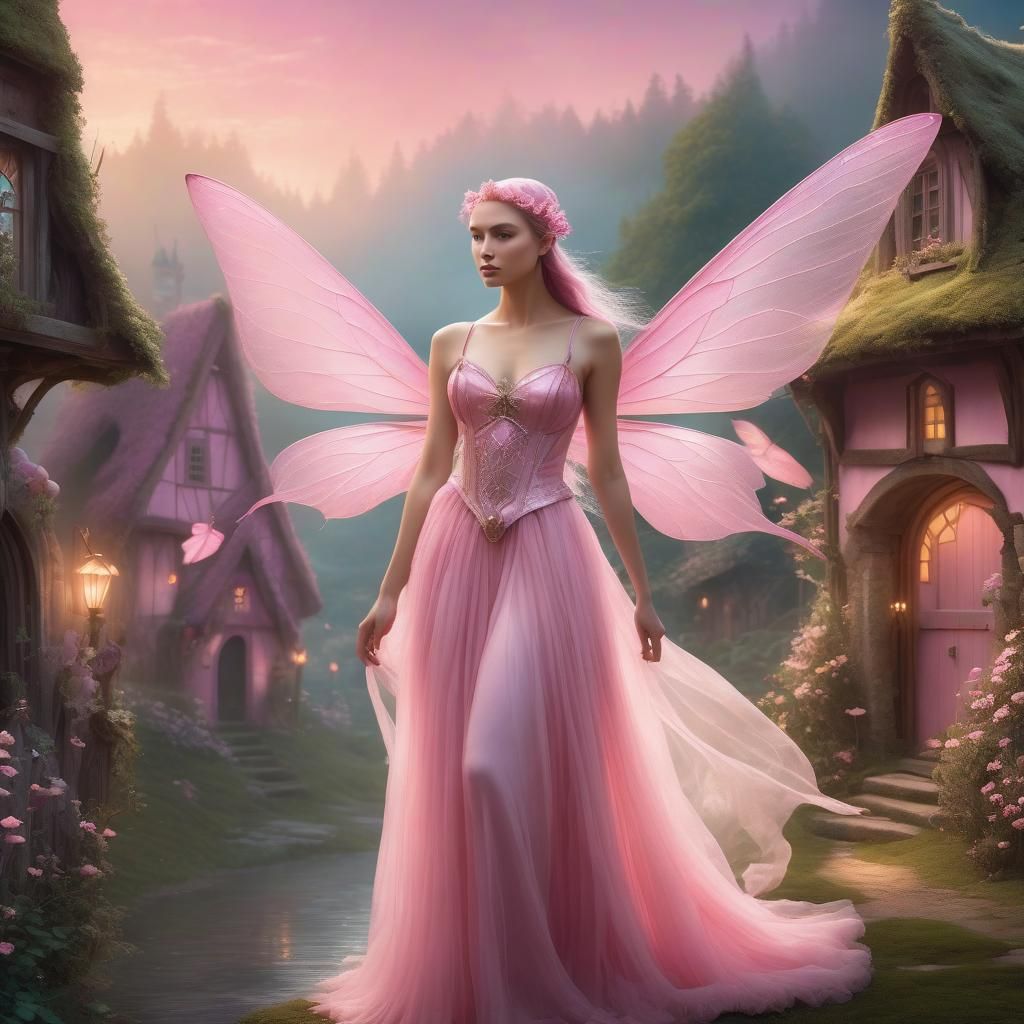 Beautiful Pink Fairy in Mystical Village