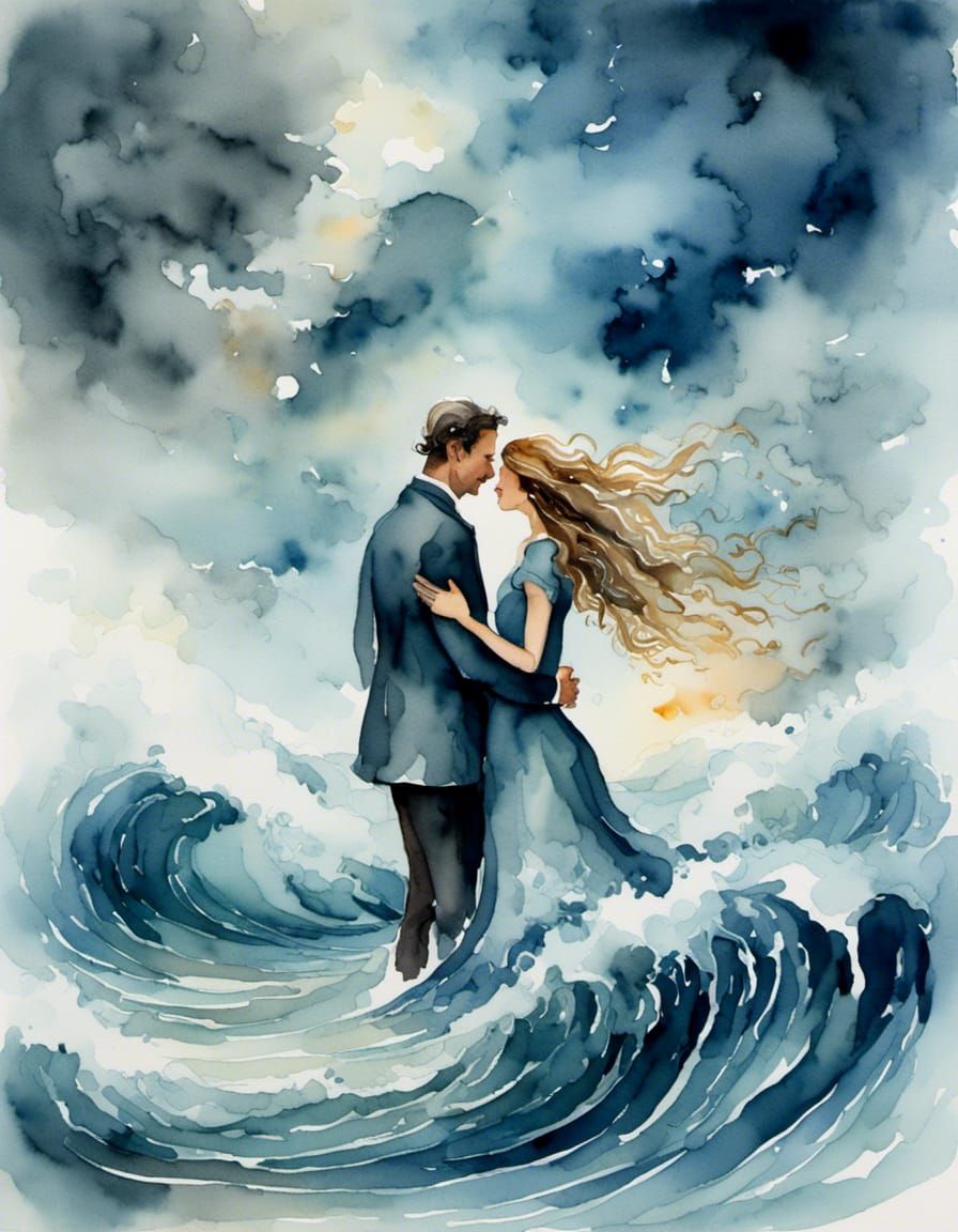 Dramatic Stormy Embrace in Surrealist Style
