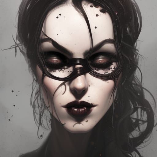 Detailed Gothic Woman Portrait in Art Nouveau Style