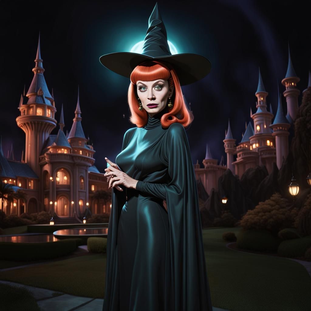 Futuristic Fantasy Witch in Mystical Palace