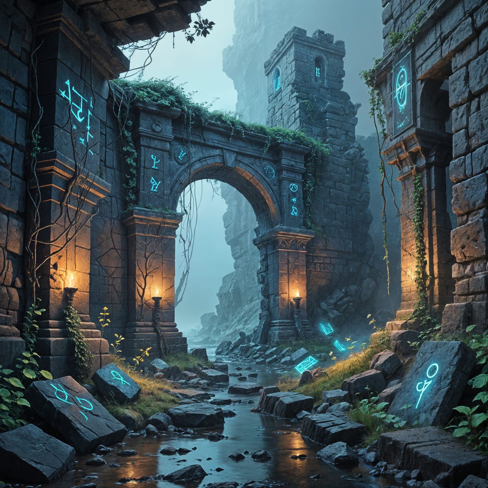 Ancient Fantasy Ruins in Ethereal Haze