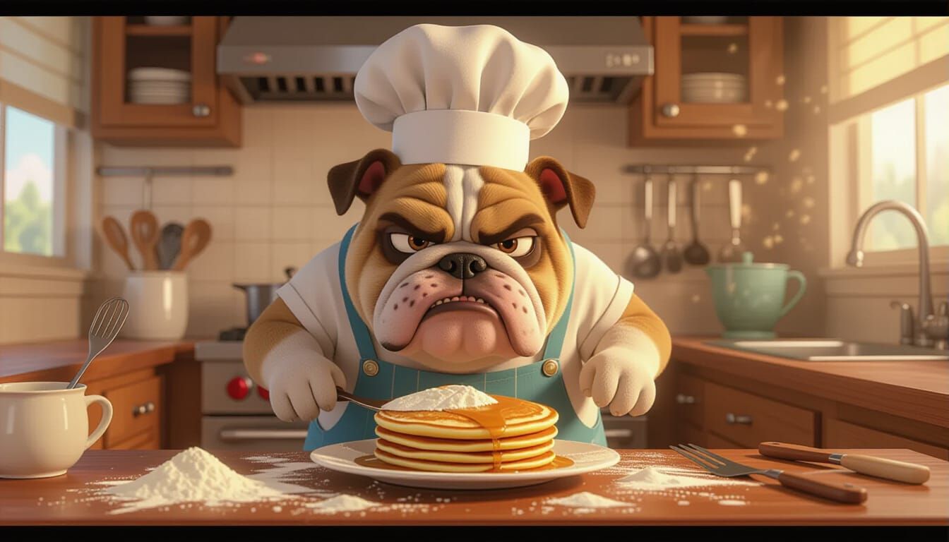 Grumpy Bulldog Chef Cartoon Illustration
