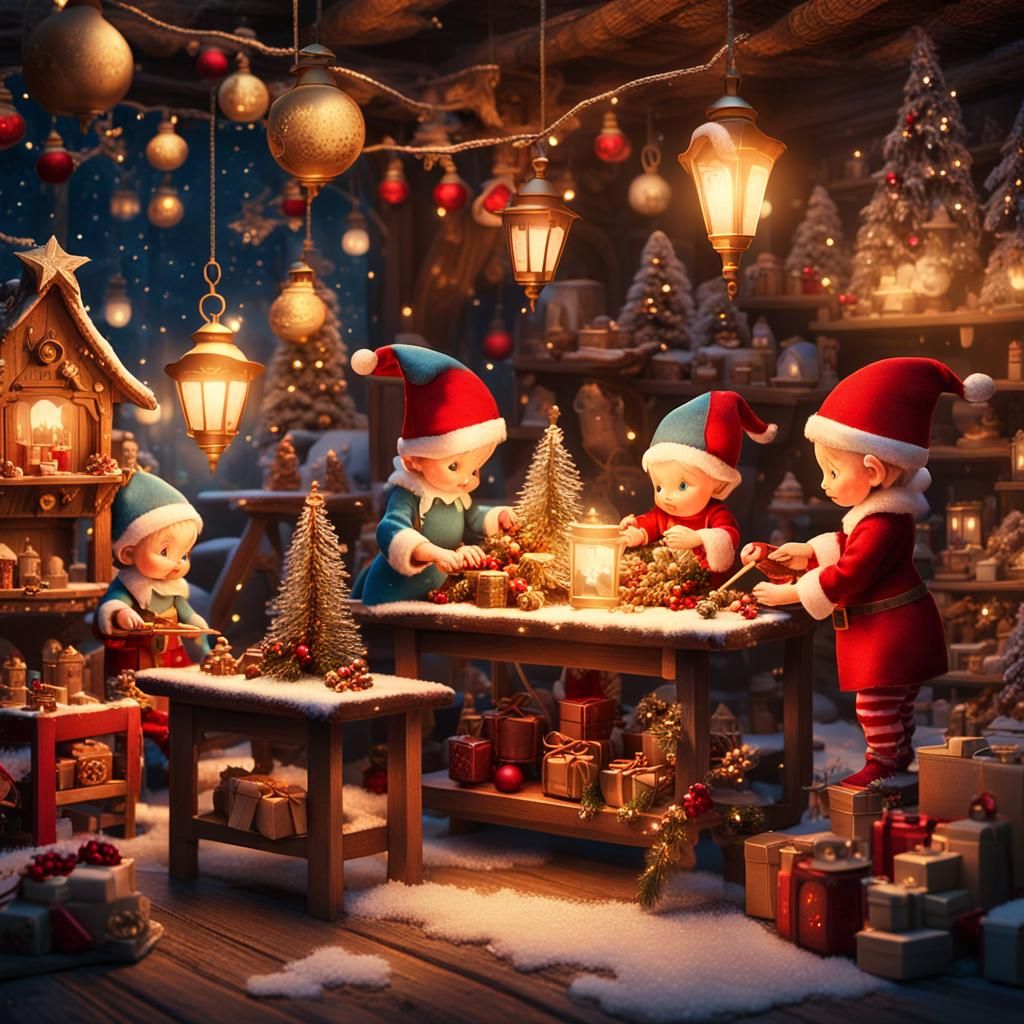 Retro Christmas Postcard of Santa's Workshop