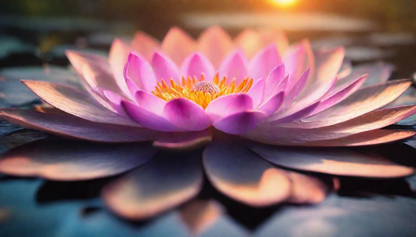 Ethereal Glowing Mandala in Lotus Pond at Sunset