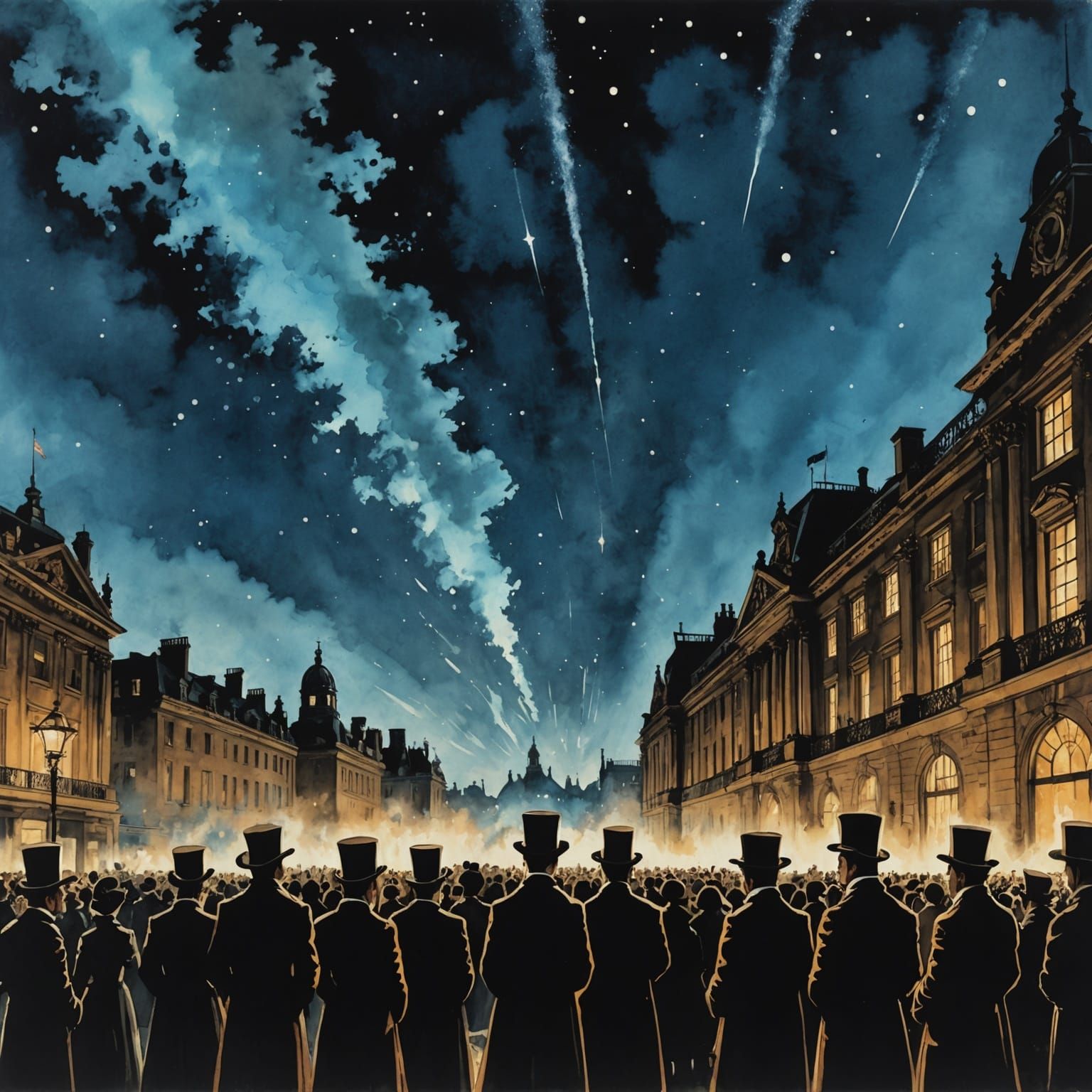Hyde Park Comet Watchers: Steampunk Ink Art