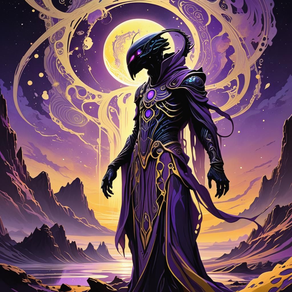ET on Alien Planet in Dark Fantasy Style
