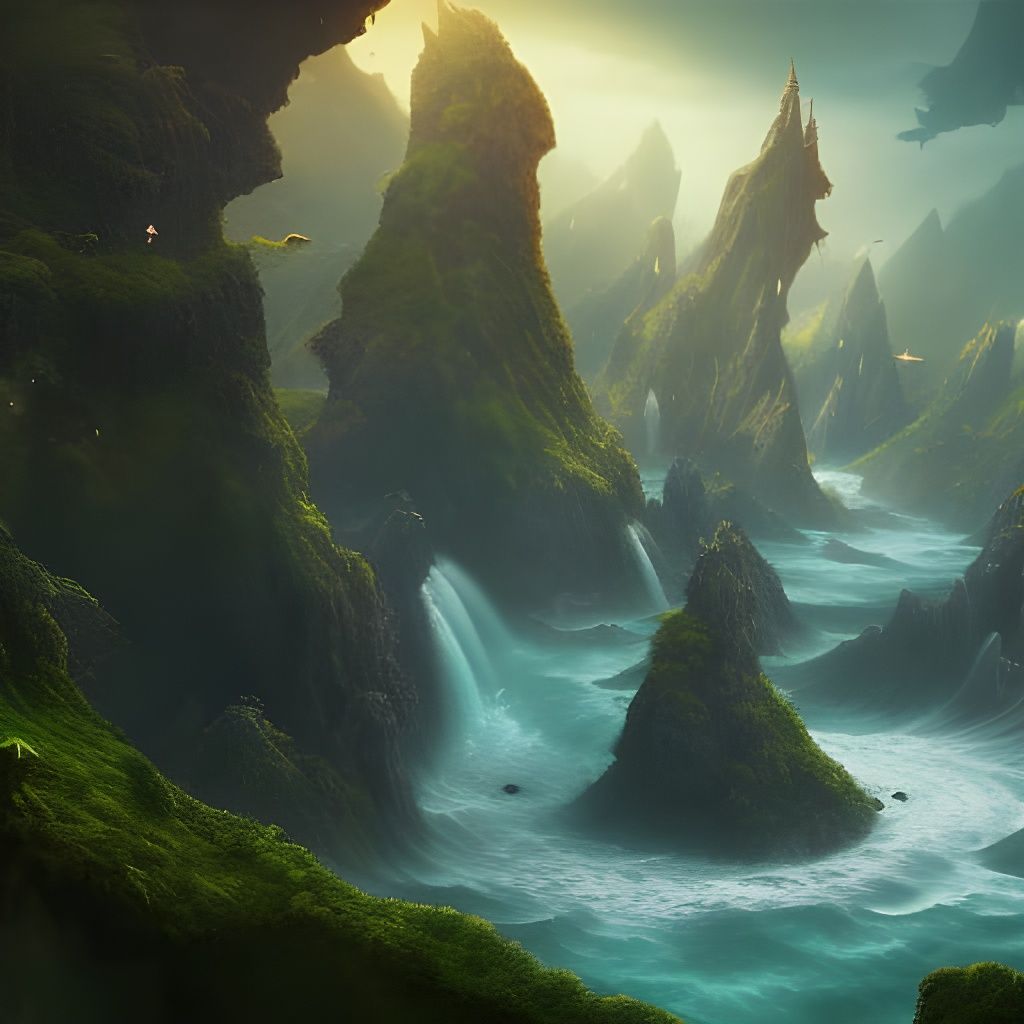 Surreal Flying Islands with Waterfalls