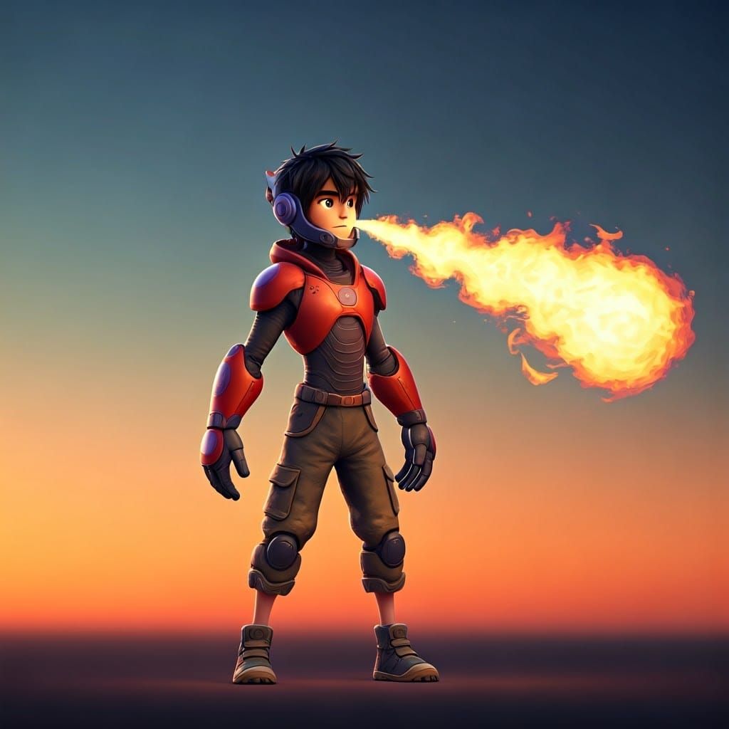 Hiro Breathes Fire in Heroic 3D Render