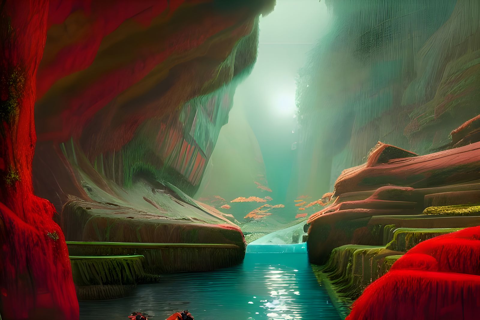 Crystalline Underground River in Hyperrealistic Detail