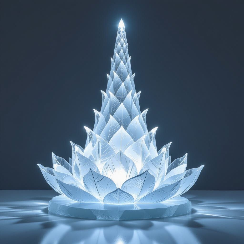 Monumental Ice Spire Sculpture with Frozen Petals