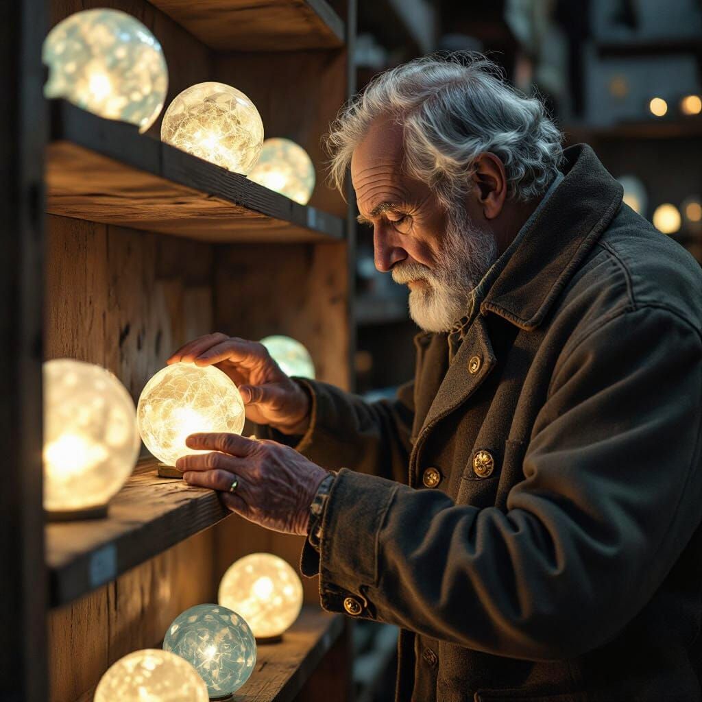 Melancholic Man Shelving Memories: Surreal Digital Art