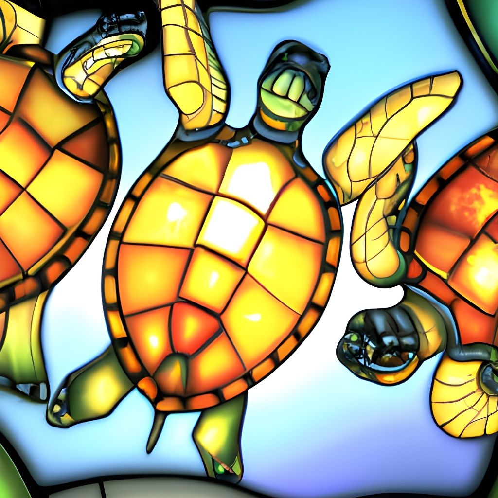 Stunning Stained Glass Turtles in Solarpunk Style