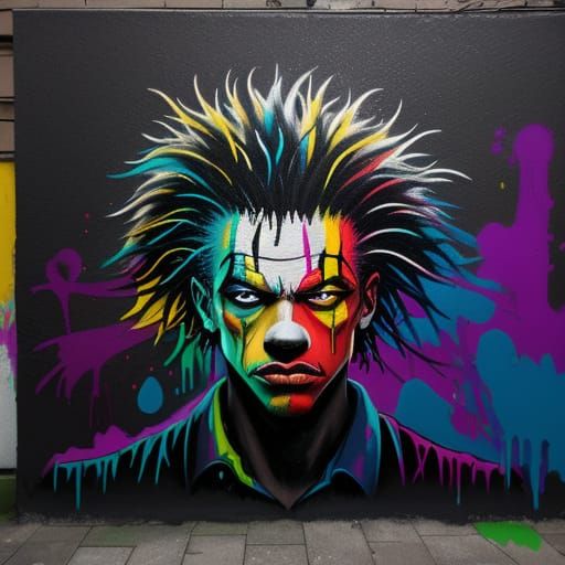 Vibrant Clown Splash Art with Graffiti Hair