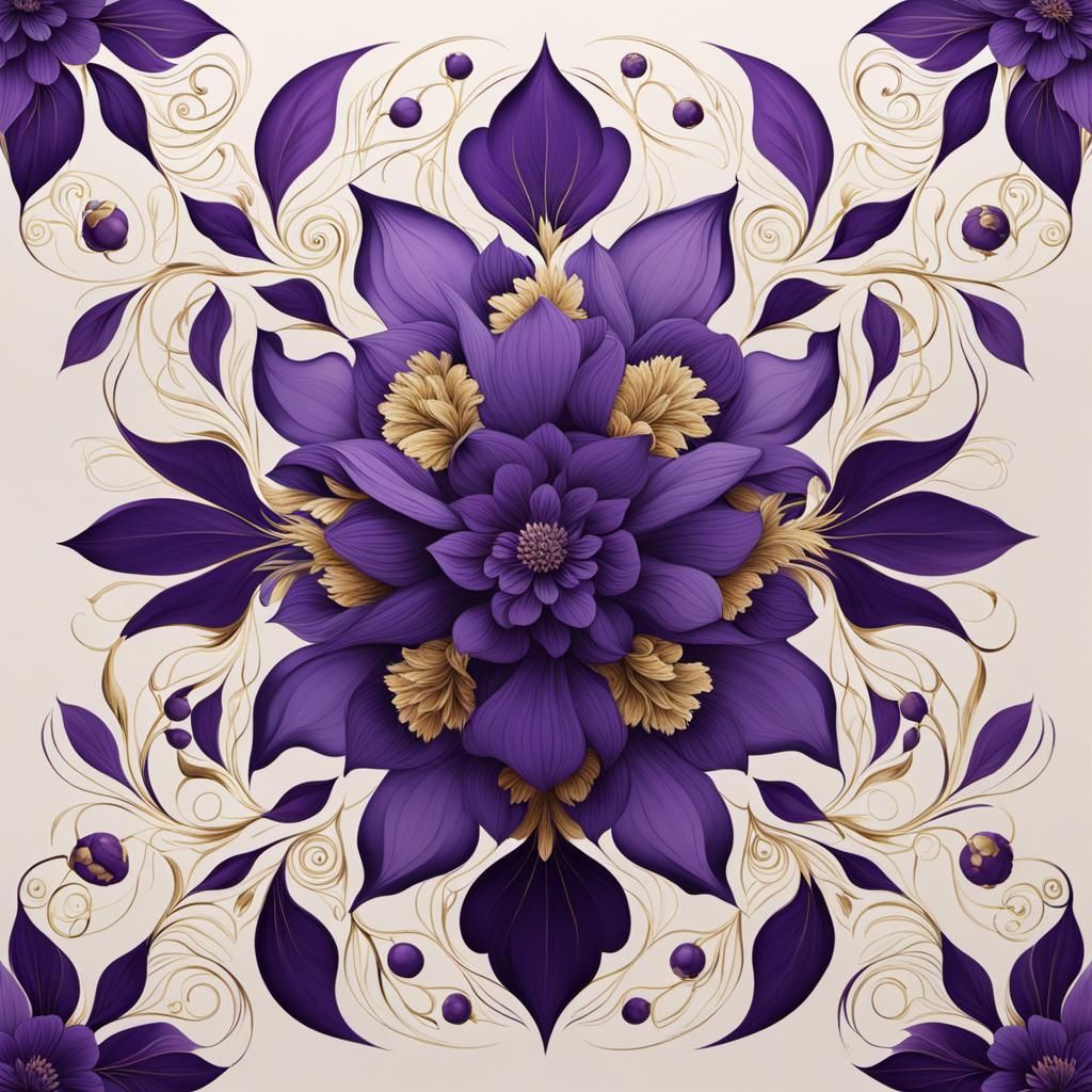 Ethereal Floral Art in Purple and Gold