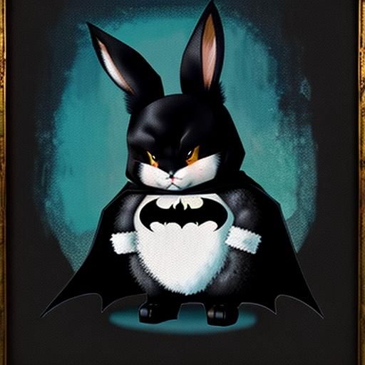 Cute Rabbit as Batman: Storybook Illustration