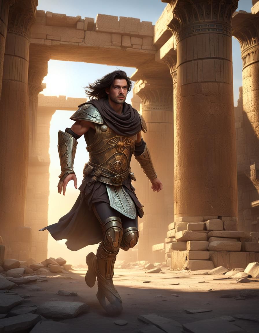 Steampunk Adventurer in Ancient Ruins, Dark Fantasy Art