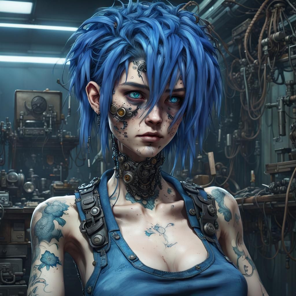 Angry Blue-Haired Punkette Destroys Computers