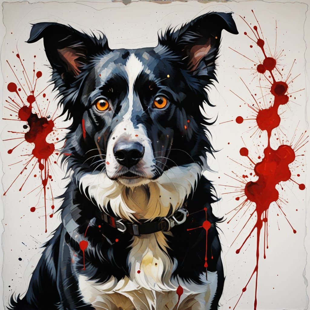 Chrome Robot Dog in Exploded Form, Expressive Painting