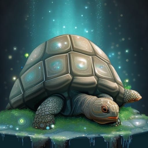 Chibi Tortoise with Waterfalls, Digital Illustration