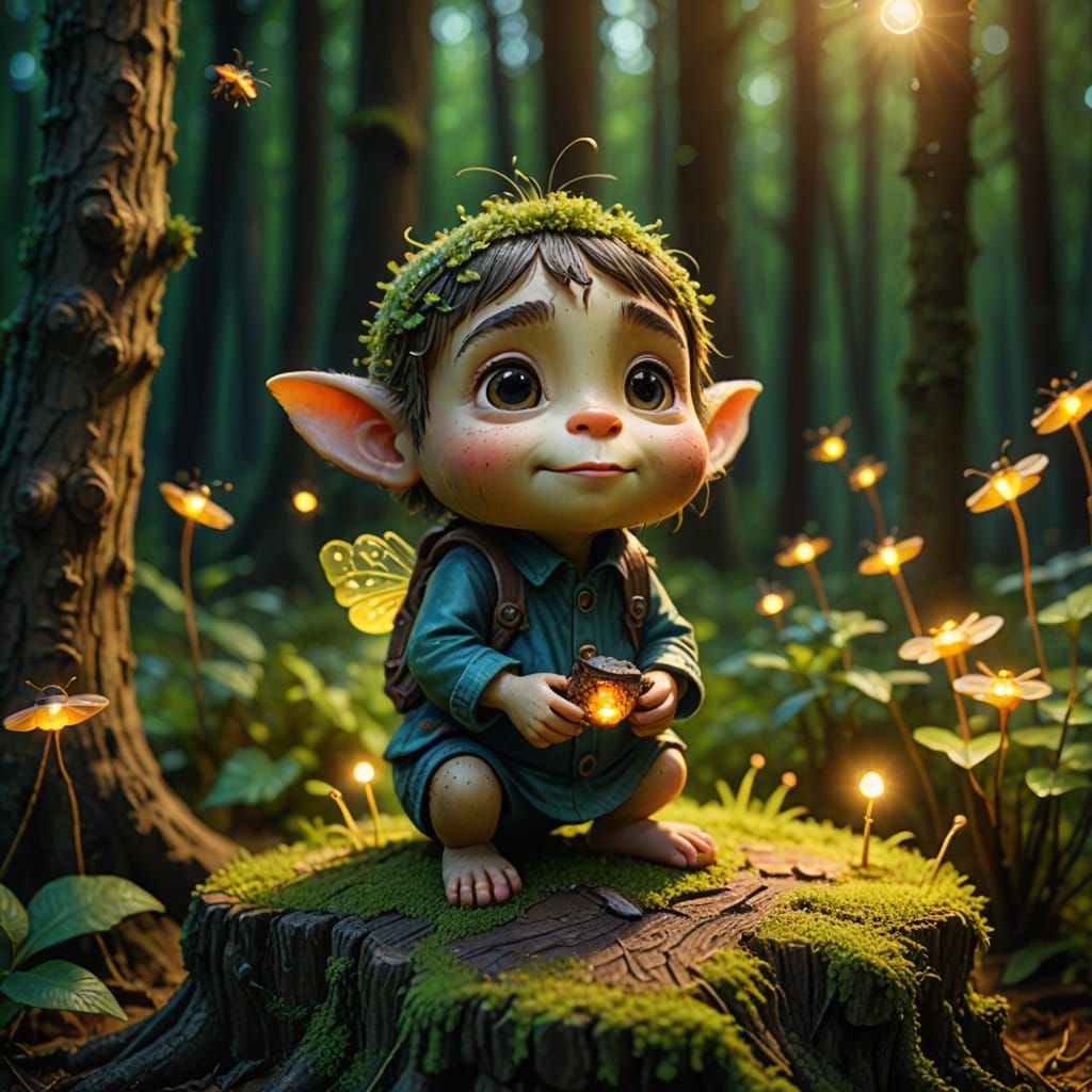 Magical Forest Creature Caricature in Macro Photography