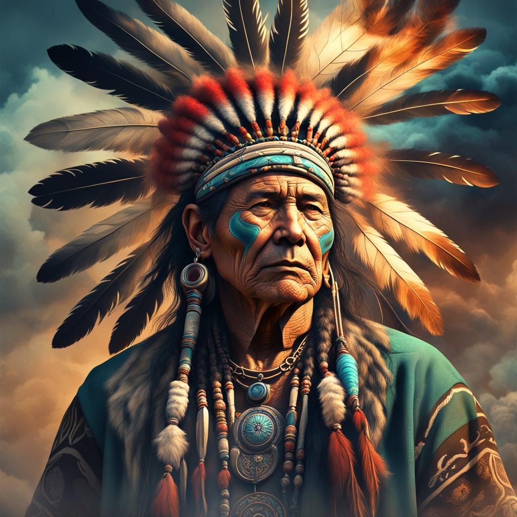 Mystic Native American Shaman in a Fractal Dreamscape