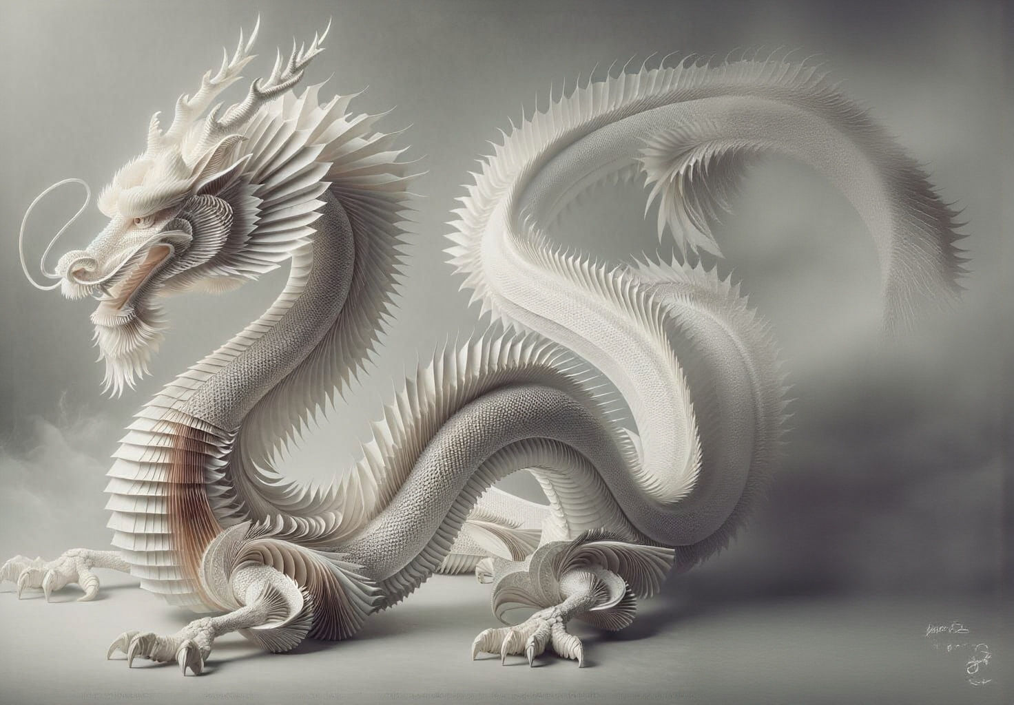 Paper Dragon: Intricate Origami Sculpture of Asian Dragon