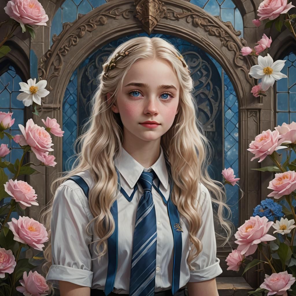 Dreamy Ravenclaw Student with Silver Hair