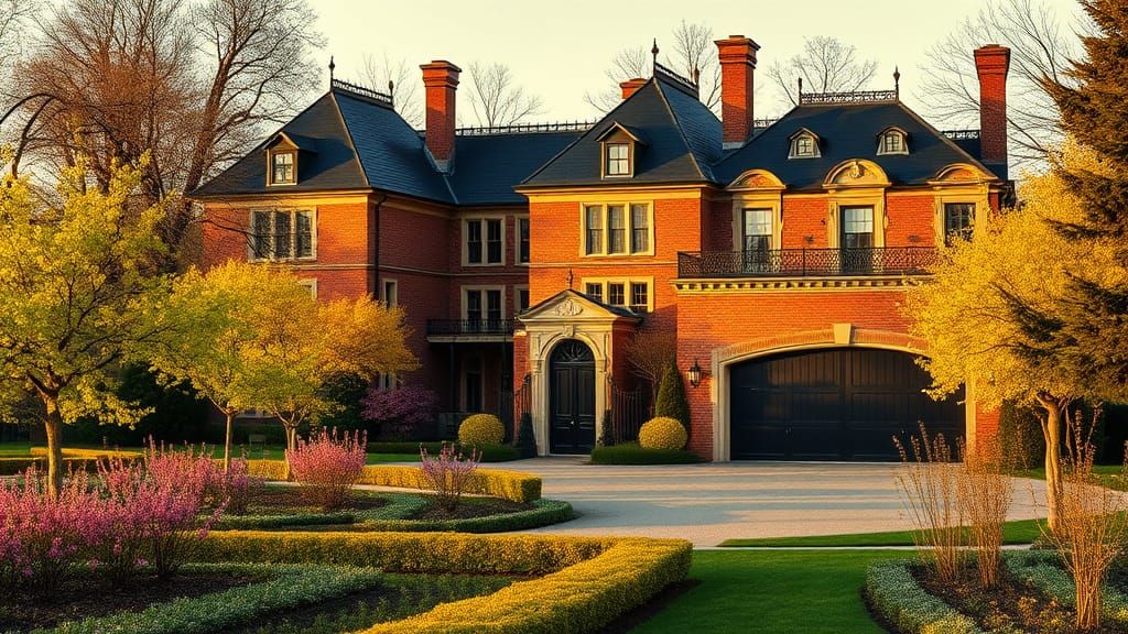 Elegant Chateau Garden in Spring Light