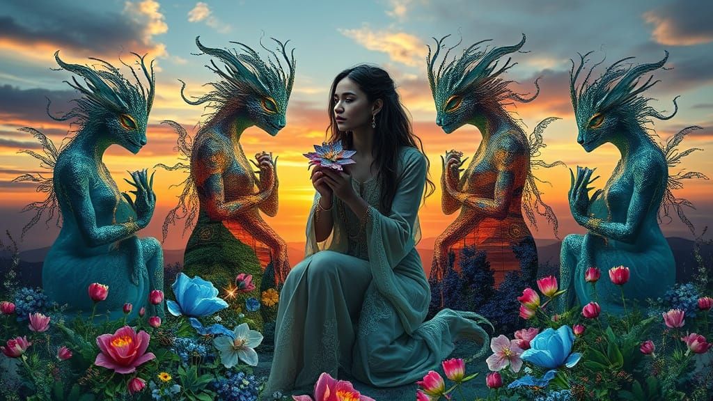 Cosmic Reflections: A Dreamlike Convergence of Mythical Bein...