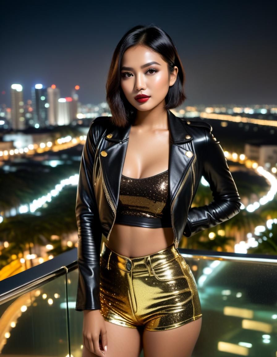 Indonesian Woman in City Elevator at Night