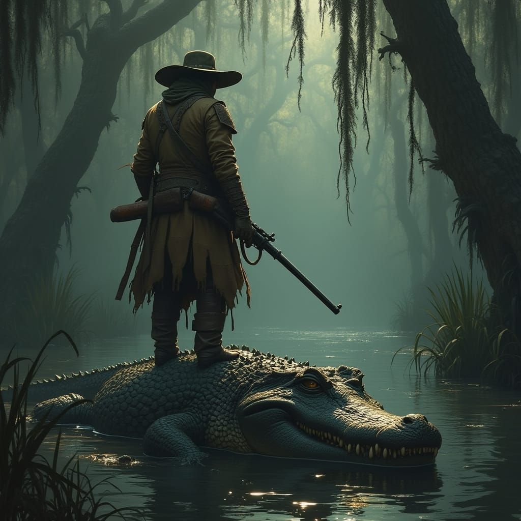 Gnome Hunter on Steel Alligator in Bayou