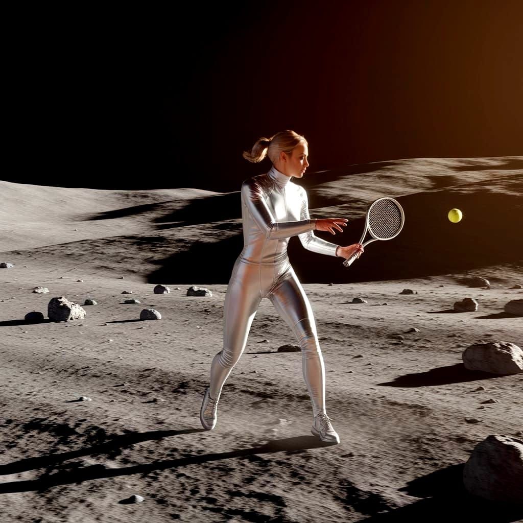 Lunar Tennis Player in Peter Elson Style