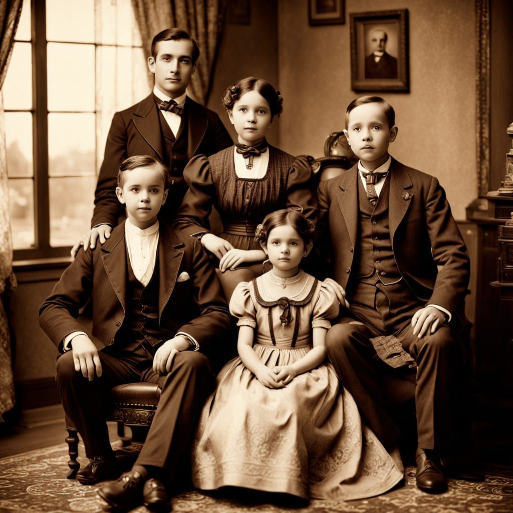 Victorian Family Portrait in Sepia Photography Style