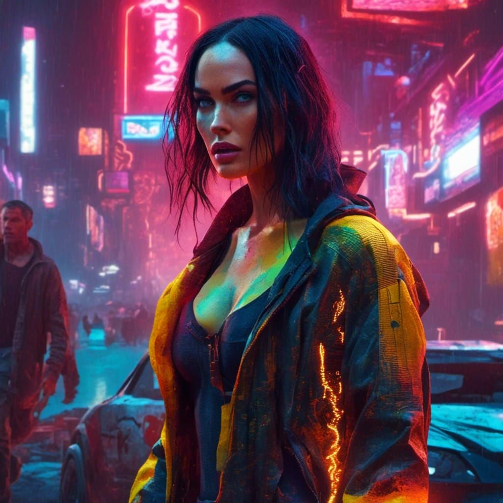Megan Fox in Cyberpunk 2099 Neon Style