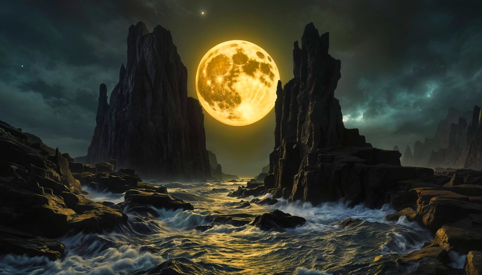 Dramatic Moonlit Cliffs Under Turbulent Skies