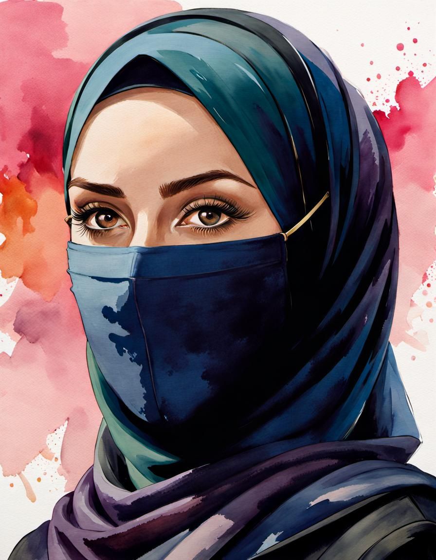 Beautiful Hijabi Woman in Watercolor Portrait