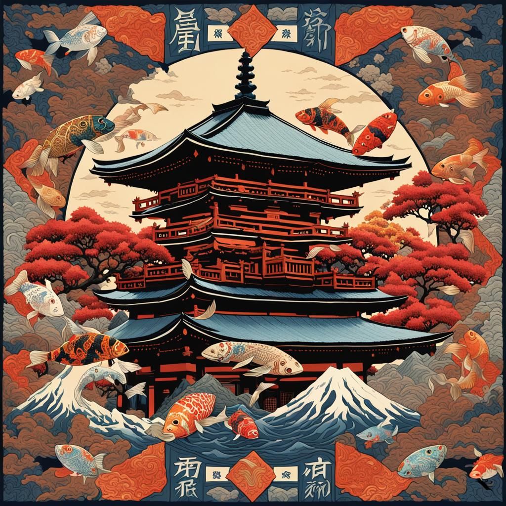 Kaleidoscopic Japanese Symbols in Comic Book Art Style