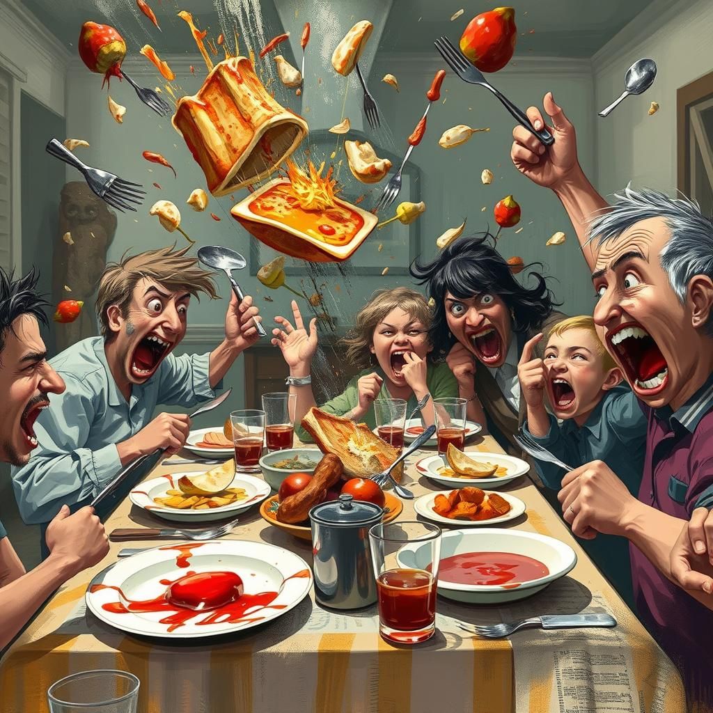 Family Dinner Food Fight: A Digital Masterpiece